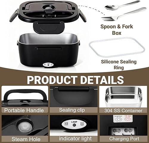 Miniatura 7 de Lonchera Eléctrica Calentador de Alimentos - Calentamiento Rápido de 80W, Lonchera Calefaccionada de 1.5L a Prueba de Fugas de Acero Inoxidable 304