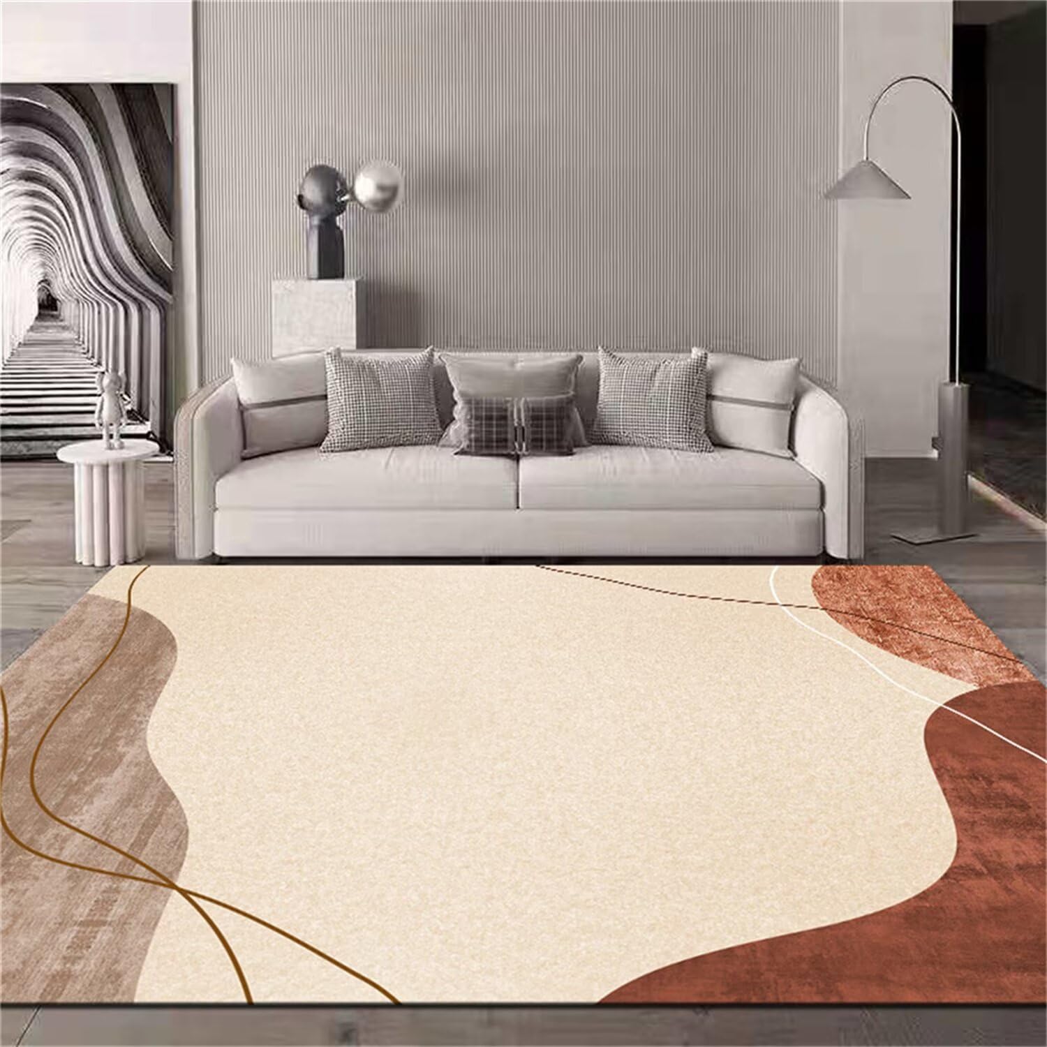 Tapis lavable en machine pour chambre garçon marron beige poil ras 200x300cm