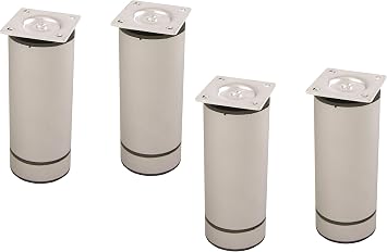 UMAXO Set of 4 Designer Furniture Feet Height Adjustable + 20 mm Colour Aluminium Silver Furniture Legs Made of Aluminium, 3 Dimensions, Including Mounting Plate Length 58 mm
