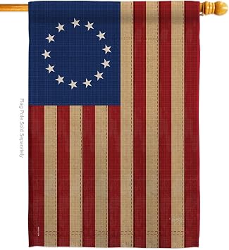 Breeze Decor - Betsy Ross Vintage Americana - G nl k Tarihi  zlenimler Dekoratif Dikey Ev Bayra  71 cm x 101 cm ABDde Bas lm t r