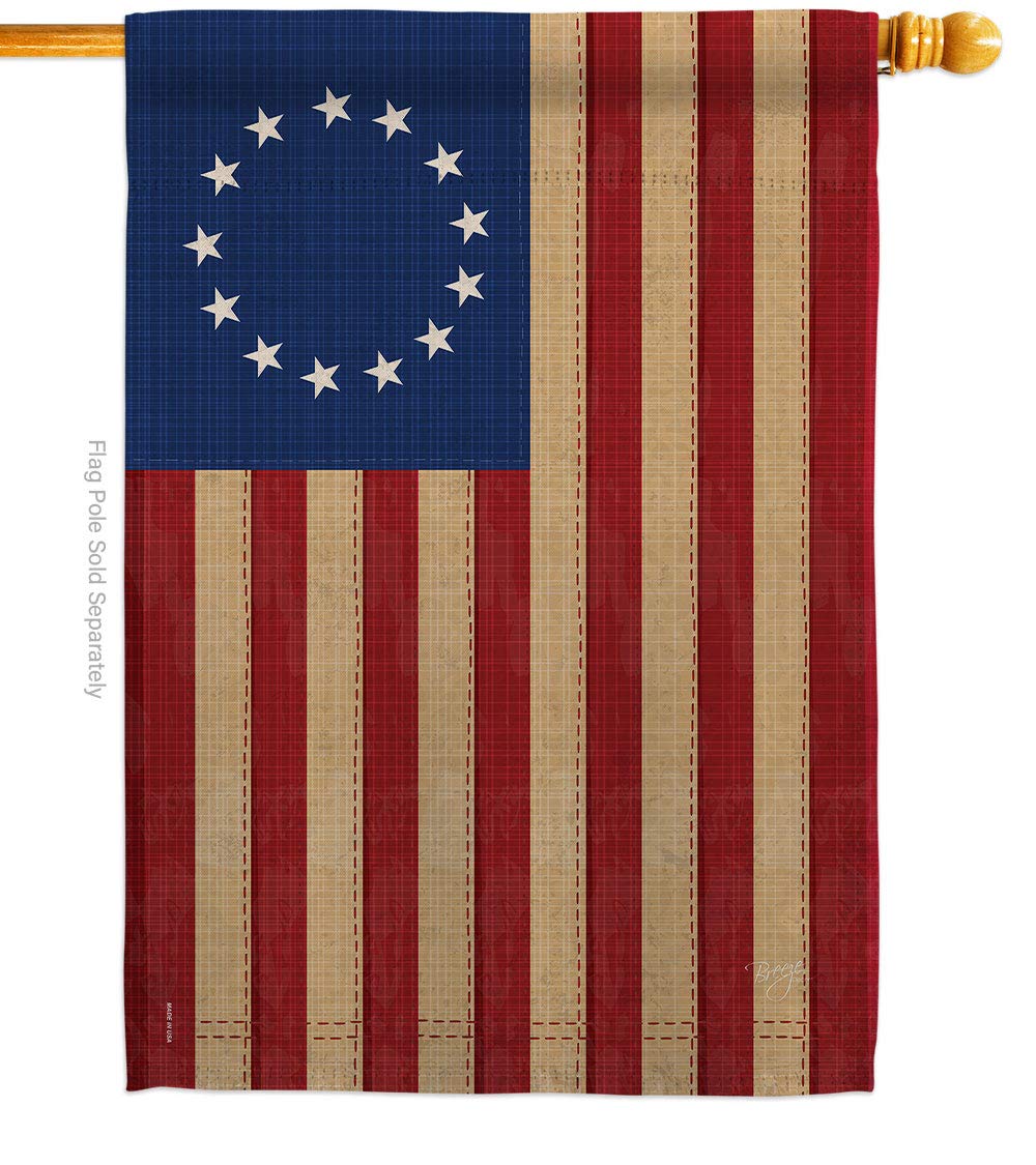 Breeze Decor - Betsy Ross Vintage Americana - Günlük Tarihi İzlenimler Dekoratif Dikey Ev Bayrağı 71 cm x 101 cm ABD'de Basılmıştır