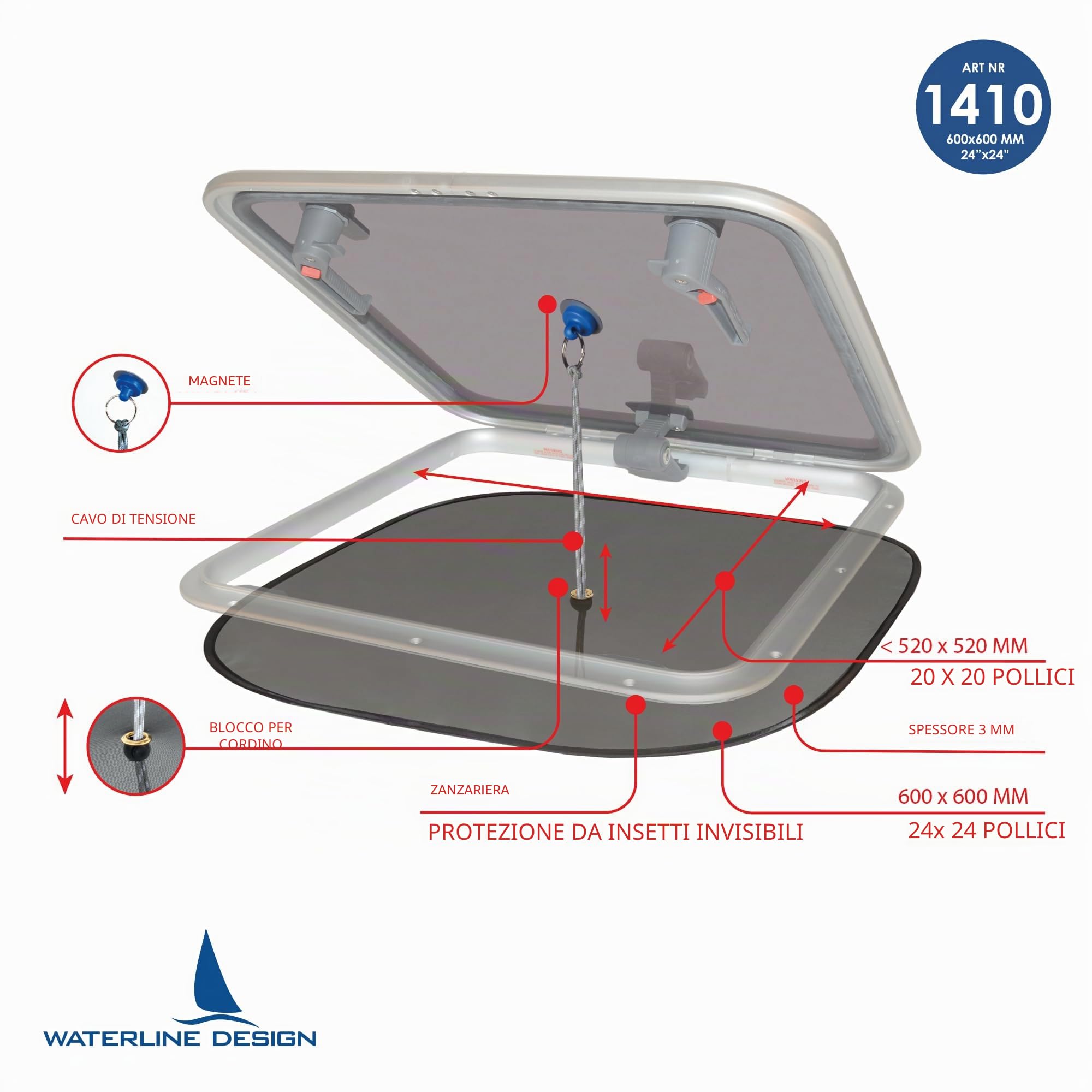 Plastimo PL2351410, Zanzariera per Oblo, 520 x 520 mm