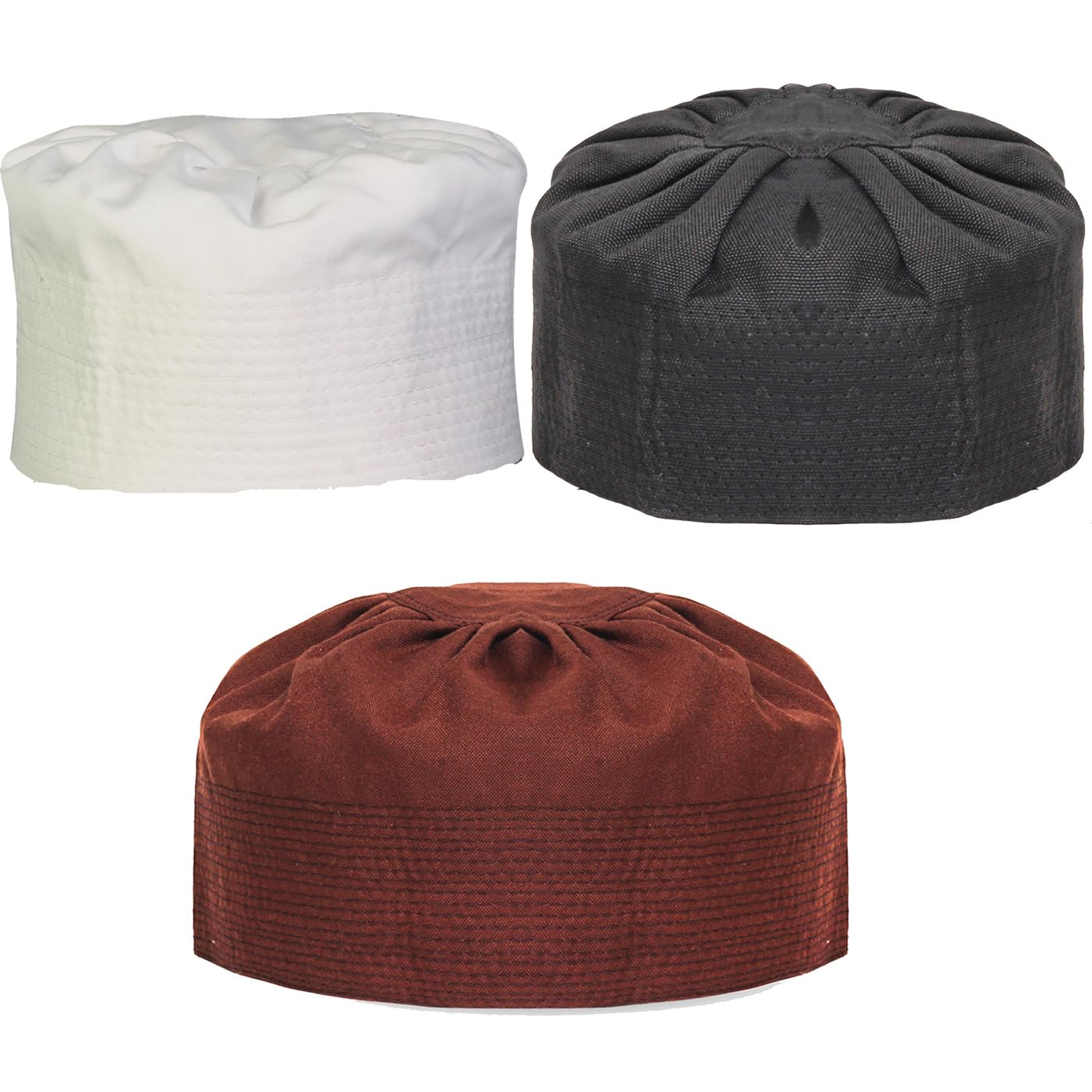 sufi muslim islamic namaz cap for men's in 3 pc combo in white, black, brown color