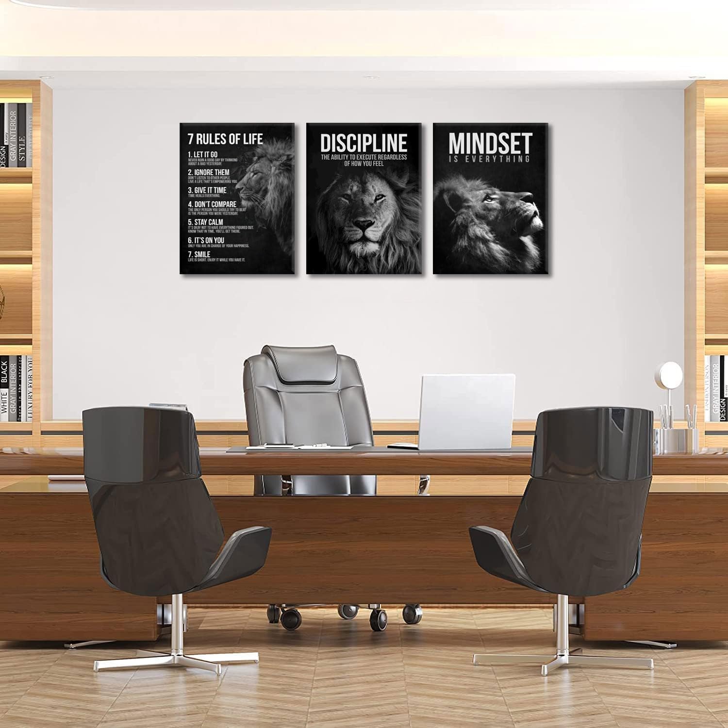 3 Pcs Framed Lion Inspirational Quotes Canvas Wall Art 7 Rules of Life Poster Wall Decor Pictures Office inspiration Poster Prints for Home Office gym study workplace Decoration 12x16 in