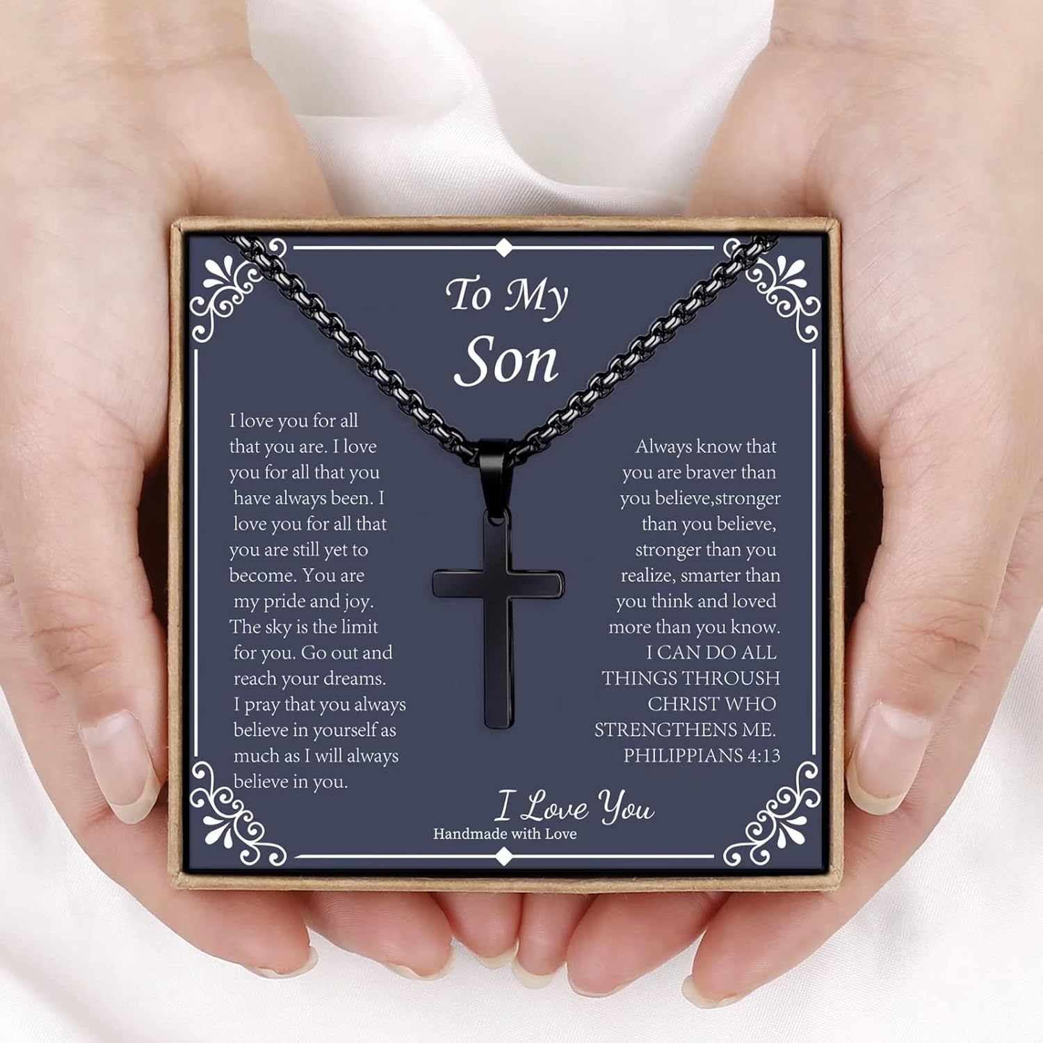 IEFLIFE Cross Necklaces Gifts for Men, Silver/Black/Gold Cross Necklace Box Chain Necklace for Men, Fathers Day Christmas Religious Baptism Christian Gift for Dad Son Boyfriend Husband Step Dad - Image 5
