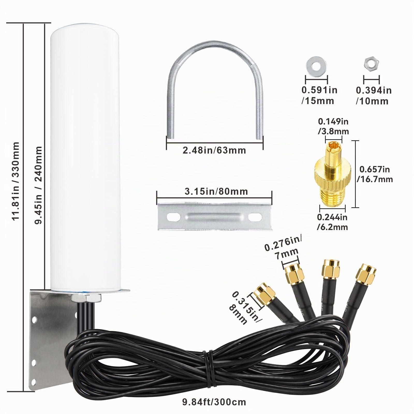 Antenne 4x4 MIMO 4G LTE 5G 600-6000MHz Omnidirectionnelle avec Connecteurs SMA TS9 Câble 3M pour Routeurs CPE Passerelles Points D'Accès Cellulaires - Compatible avec Orange SFR Bouygues Free