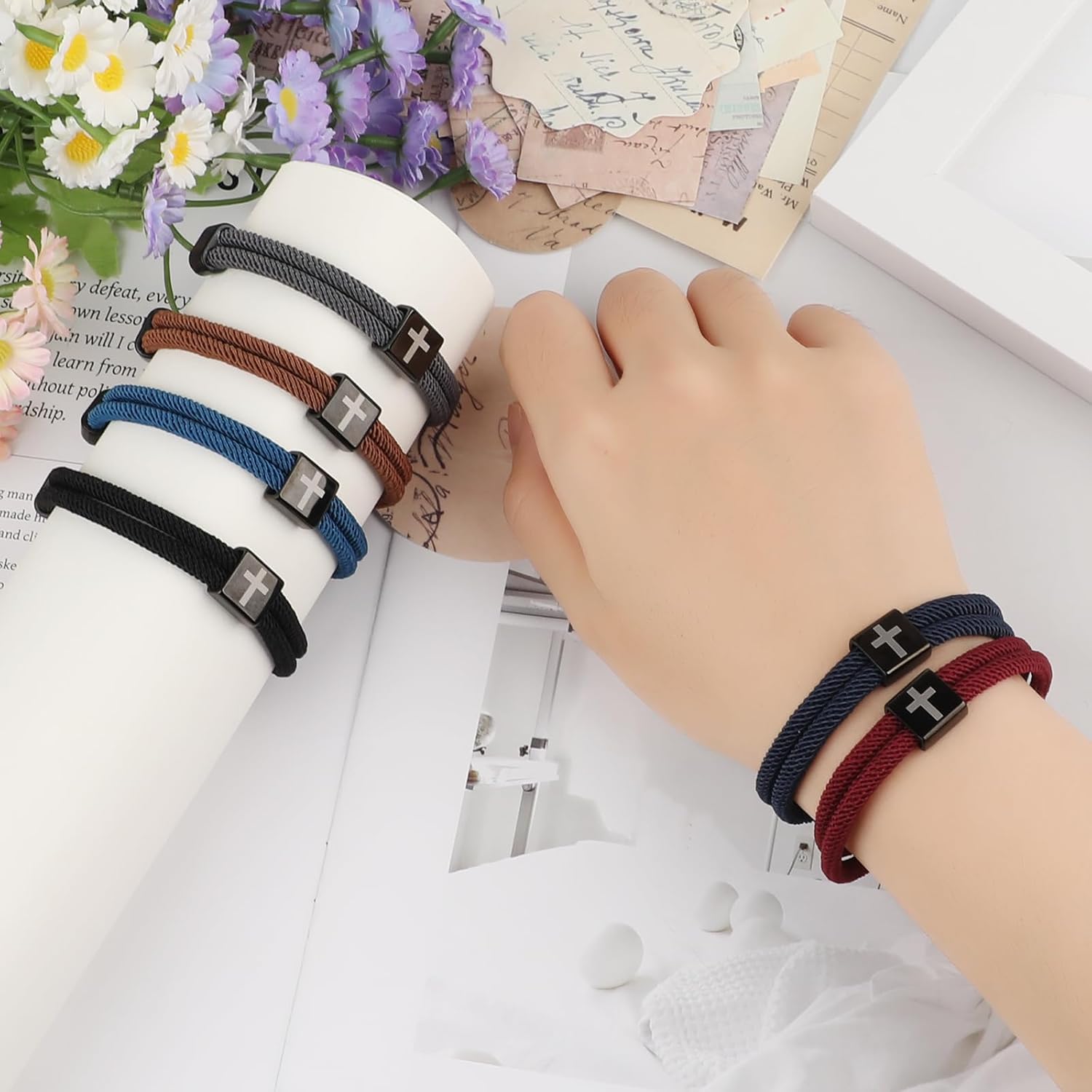 PineHaven 6 Pcs Braided Cross Bracelet for Men Women, Adjustable Christian Rope Cross Bracelet with Metal Knot Religious Gifts - Image 3