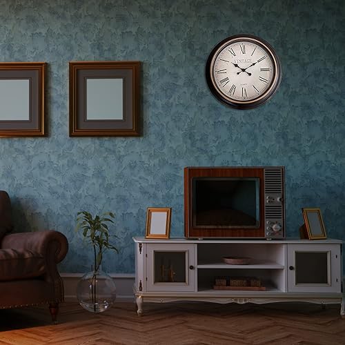 Miniatura 7 de ANDSTAR Reloj de pared redondo retro de 24 pulgadas con números romanos grandes, movimiento silencioso sin tictac, reloj de pared clásico, fácil de