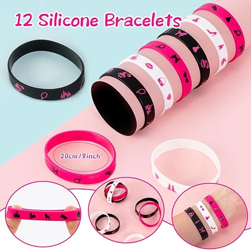 Miniatura 4 de 110 piezas de regalos de fiesta rosa para niñas, suministros de cumpleaños de spa con pajilla, varita de burbujas, pulsera de silicona, llaveros,