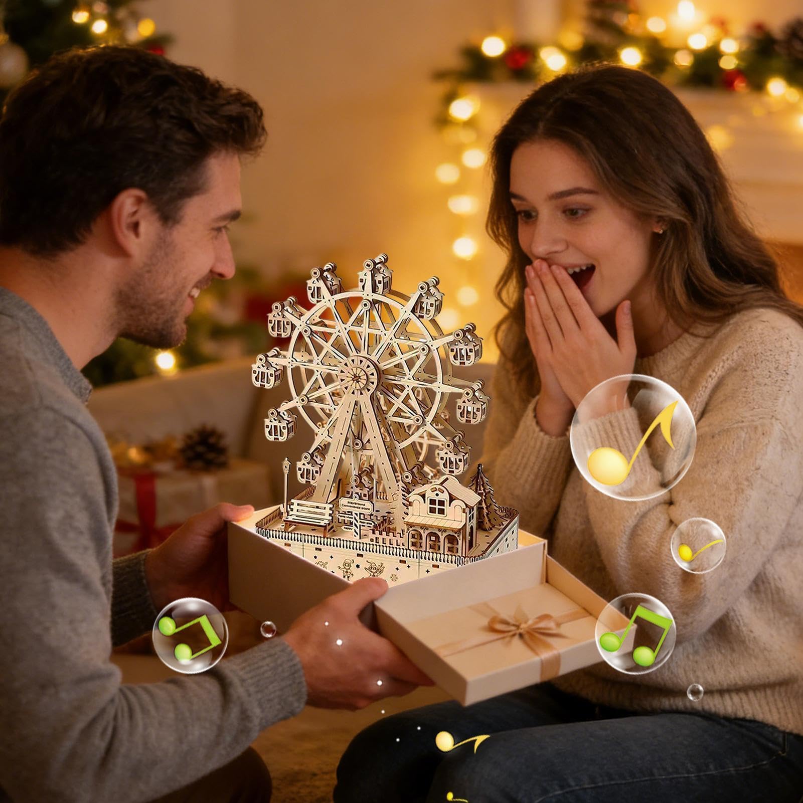 Puzzle 3D per Adulti Artigianato Della Ruota Panoramica | Kit Puzzle In Legno Da 183 Pezzi Con LED E Musica per Natale Ringraziamento Uomini Donne Adolescenti Bambini Hobby Casa