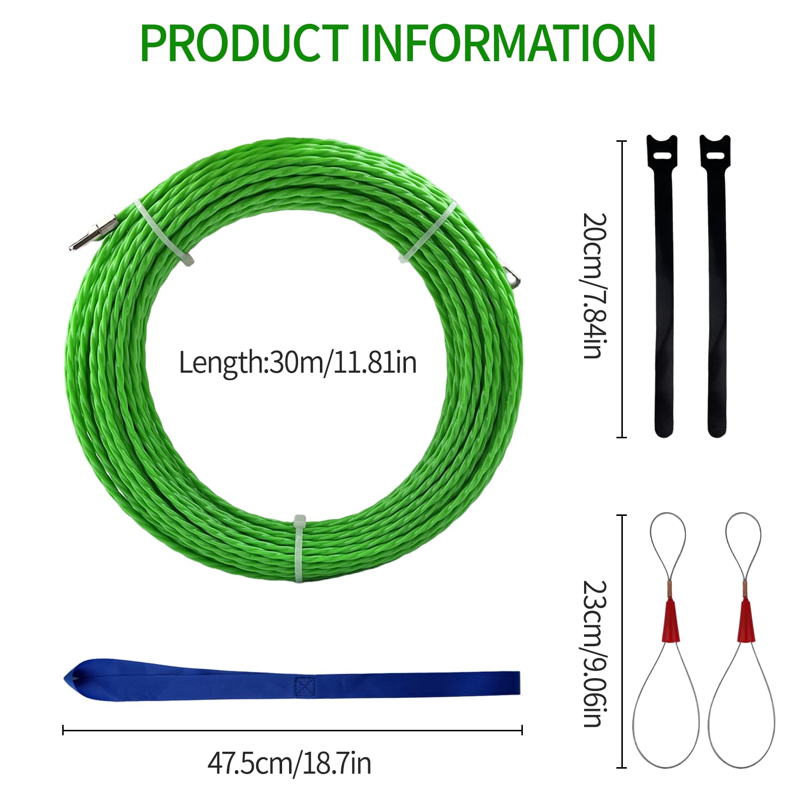 Sonda Passacavi 30m, Diametro 4mm, Sonda Elettricista Professionale, Sonda Tiracavi con 2 Molla di Guida, Estrattore Cavi Elettricista, Sonde Tiracavi per Inserimento ed Estrazione Cavi