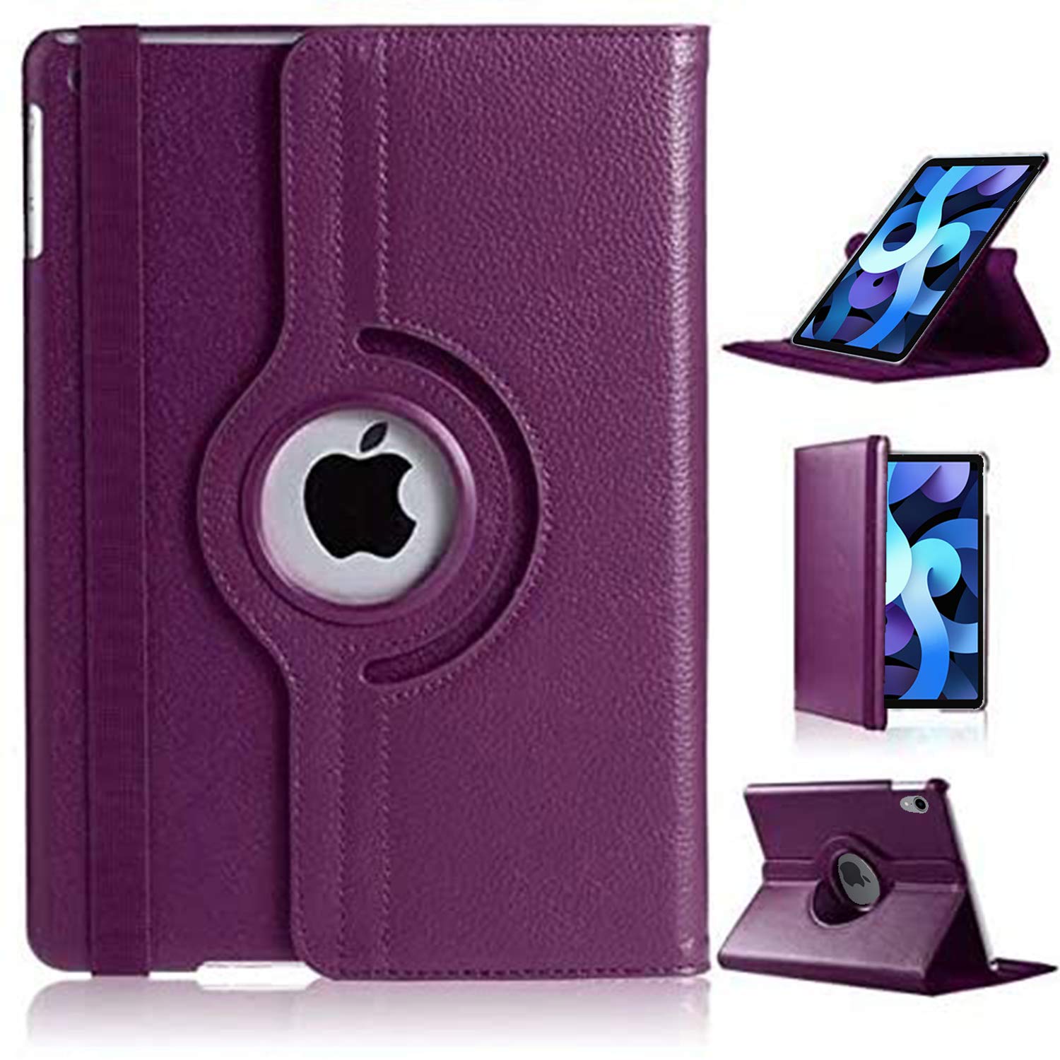 DN-Technology iPad 10.9 case 2020 iPad Air 4 2020 Case, Full Body Protective 360 Degree Rotating Leather Smart Folio Case Auto Wake/Sleep for iPad Air 4th Generation case/iPad 10.9-inch case (PURPLE)