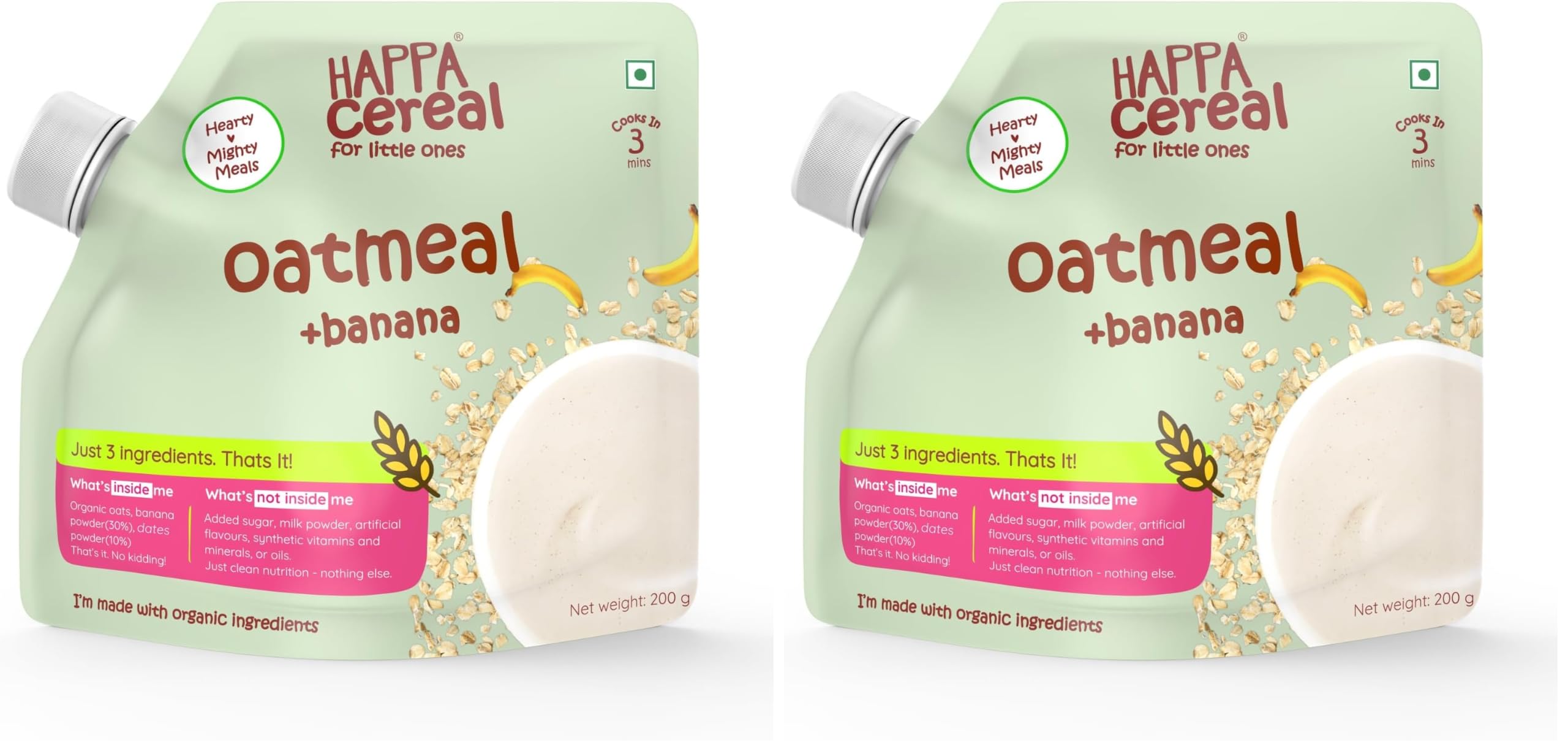 Happa Oatmeal and Banana Organic Cereal for Babies | Only 2 Ingredients | No Sugar, Oil, Milk Powder, Flavours or Colours | Traditional Porridge Recipe | Cooks in 3 Minutes | Stage 2 (6 Months+) | 200g Pack-image-19