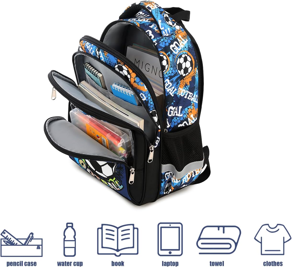 Cusangel Boys Backpack,Soccer Backpack for Boys,Grades 1-4 Football Print Bookbag for Kids Multi Compartment, Chest Strap Side Pockets 16 Inch - Image 7