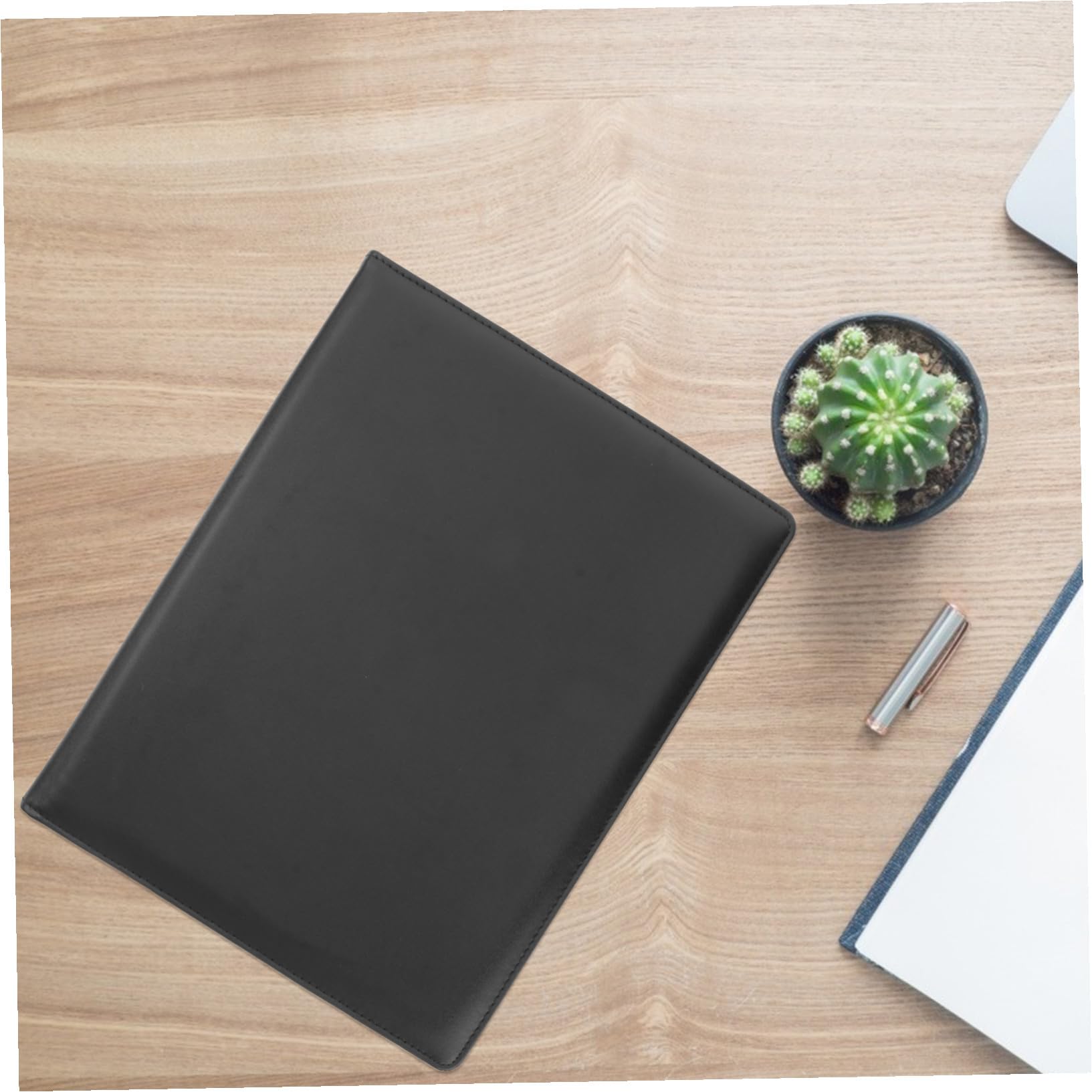 Portfolio in Pelle Pu A4 Nero, Organizer Documenti Elegante con Writing Pad | Festa Scuola Decor, Cartellina Presentatore, Porta Documenti Pelle per Casa e Uso Professionale