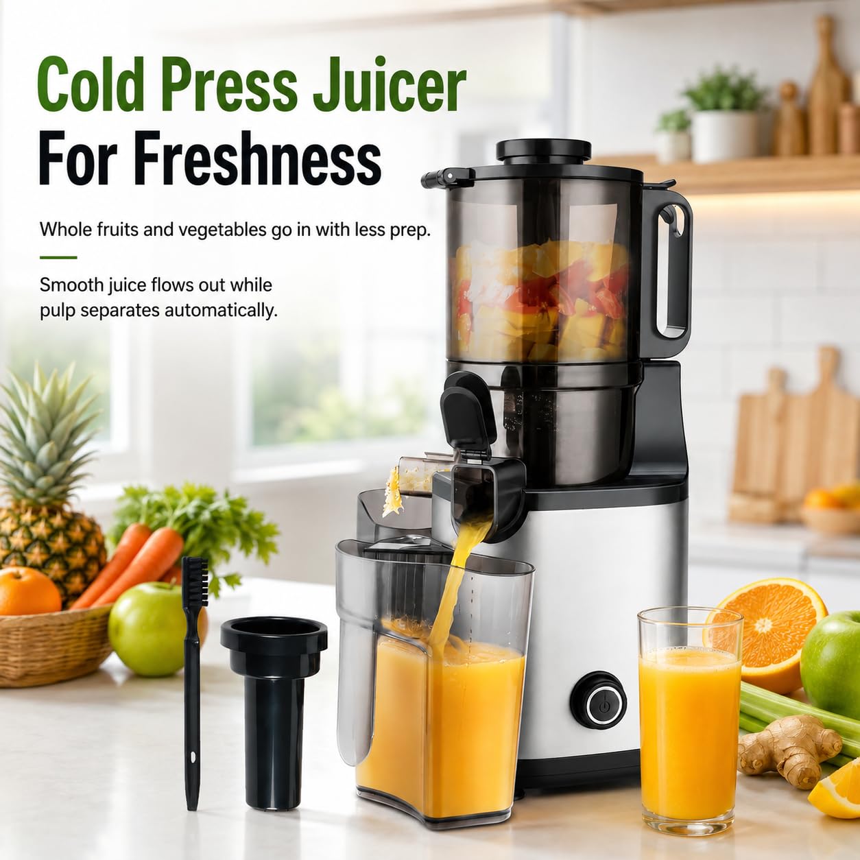Extracteur de jus à froid, goulotte de 5,5 pouces, 300 W, 60 tr/min