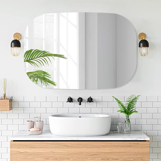 VASUHOME Rectangular Frameless Bathroom Mirror, 20 x 32 Inch Wall Vanity Mirror, Large Wall-Mounted Mirrors for Bathroom, Living Room, Bedroom