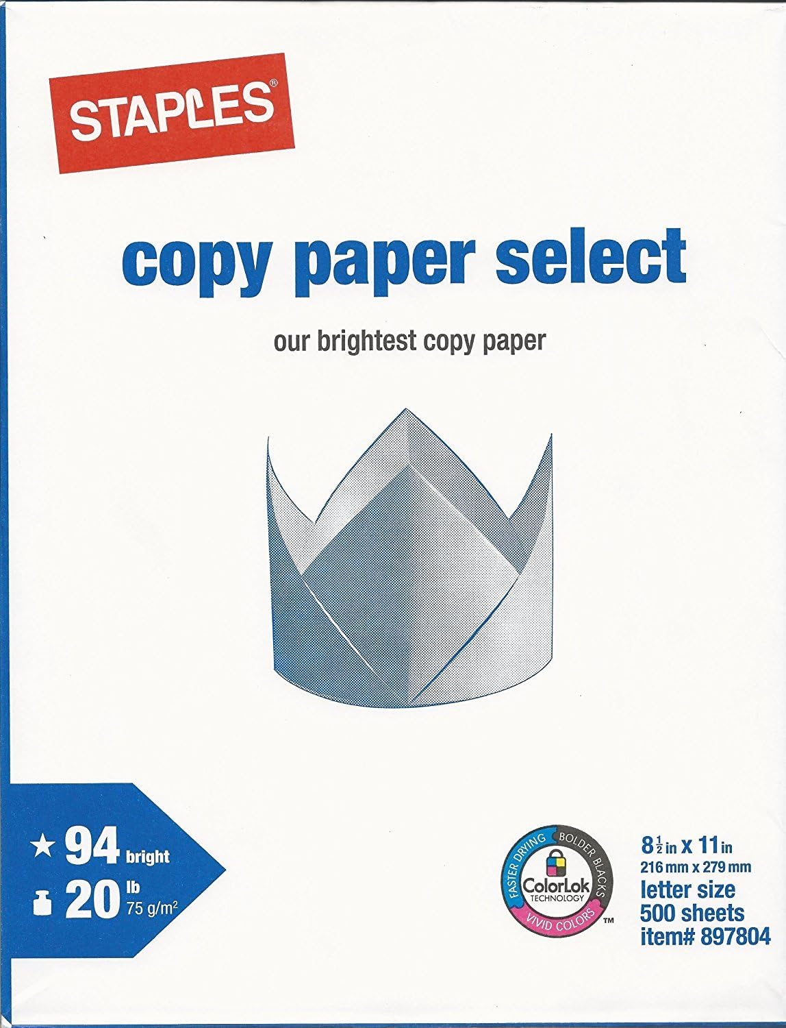 Staples Copy Paper Select, 94 Brightness 8 1/2in x 11in