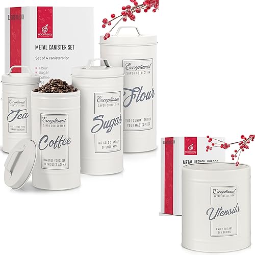 Paquete de recipientes de cocina vintage de granja y soporte para utensilios para encimera disponible en Yaxa Venezuela