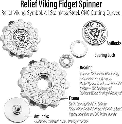 Miniatura 4 de FREELOVE Viking Pirate Fidget Spinners para adultos, de metal pesado, rodamiento premium, giro largo silencioso, diseño de chismes pequeños, acero