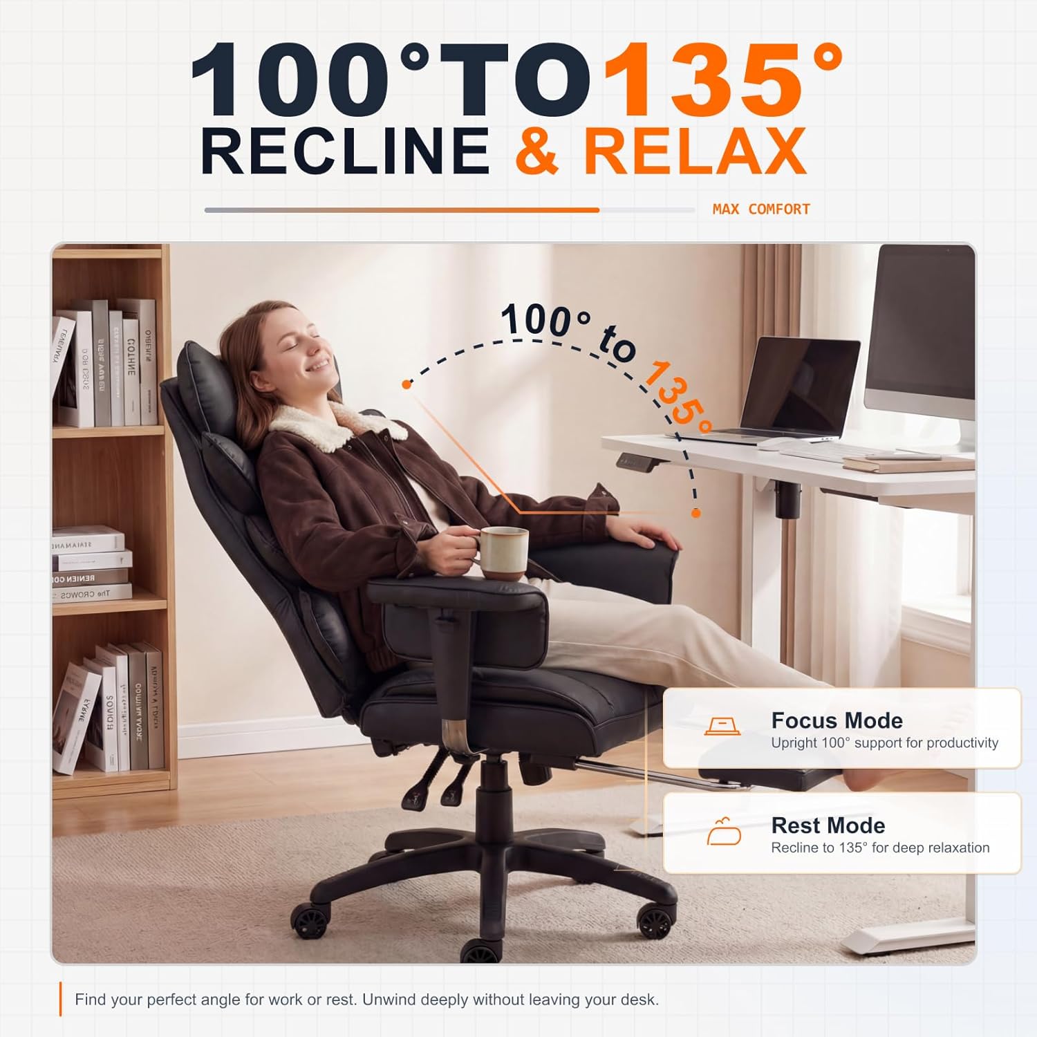 Dowinx Big and Tall Office Chair with Pocket Spring Cushion,High Back Computer Gaming Chairs with Adjustable Armrests,Executive Desk Chairs with Lumbar Support and Footrest,PU Leather-Black