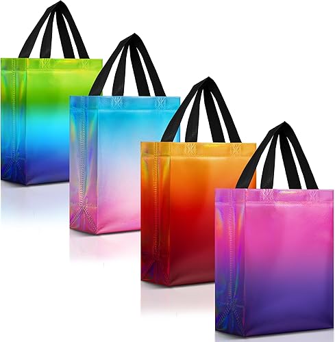 Nush Nush Juego de 12 bolsas de regalo medianas degradadas, 4 impresionantes diseños de bolsas de regalo reutilizables con asas, ideal como bolsas