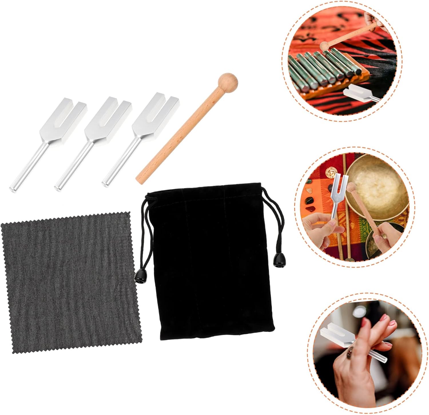 5-Piece Tuning Fork Set with Wooden Mallet High-Frequency Aluminum Alloy Chakra Tuning Forks for Healing Sound Therapy and Meditation