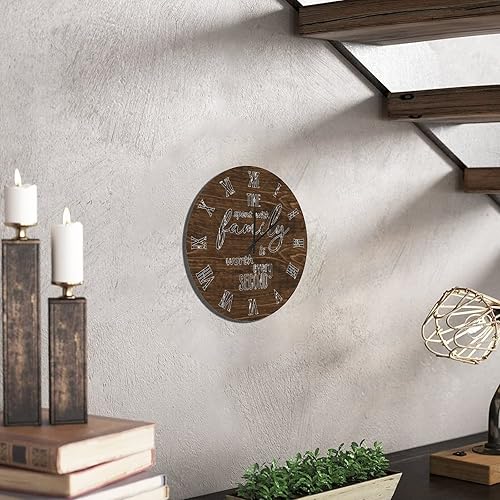 Miniatura 128 de UFunhome Reloj de pared de madera con cita familiar, el tiempo que pasa con la familia vale la pena cada segundo, reloj colgante redondo, funciona