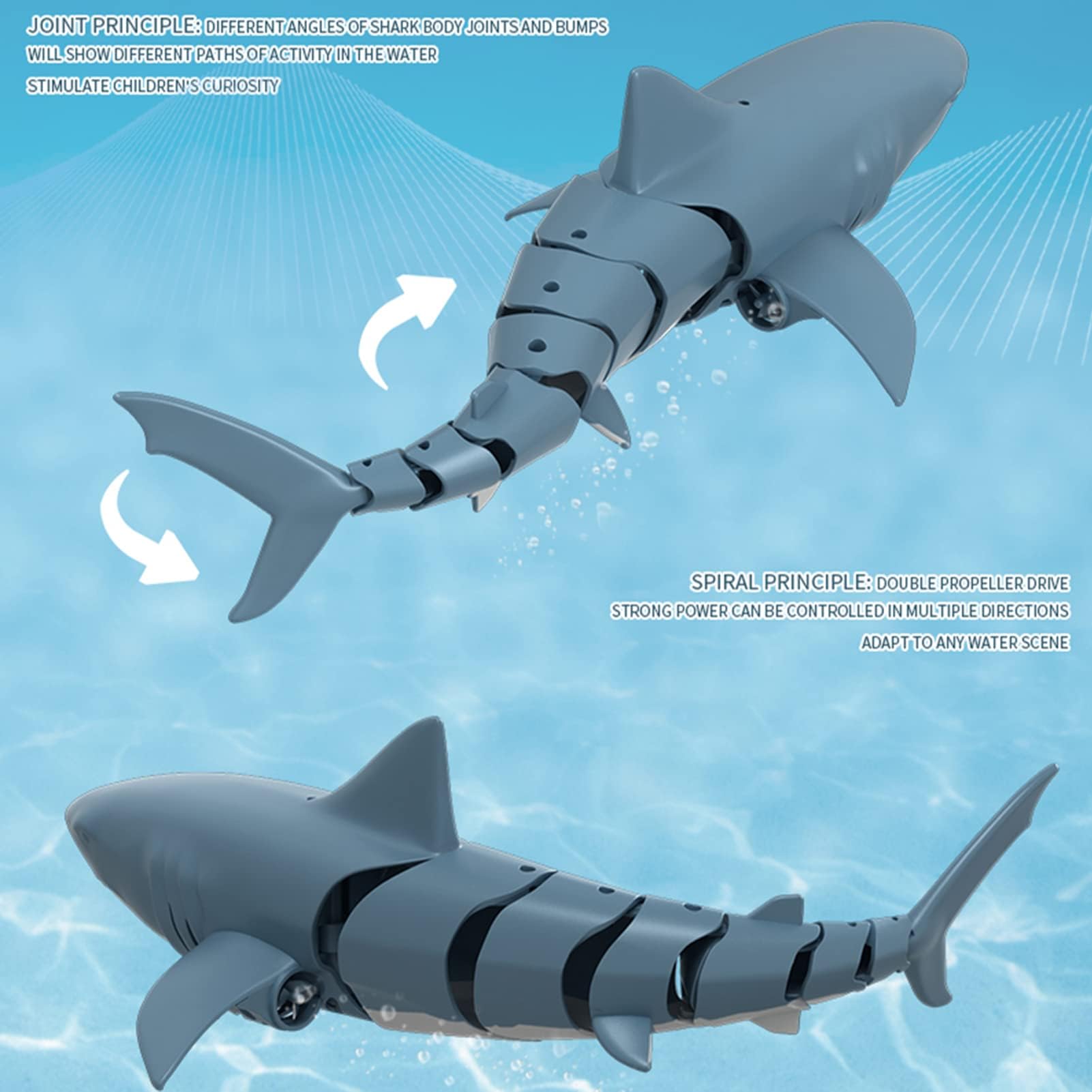 Alomejor 1:18 RC Squalo per Giocattoli da Piscina, Alta Simulazione 2.4G Giocattolo per Barca di Squalo Telecomando USB Ricaricabile Impermeabile Giocattolo per Barca di Pesce per Il dei