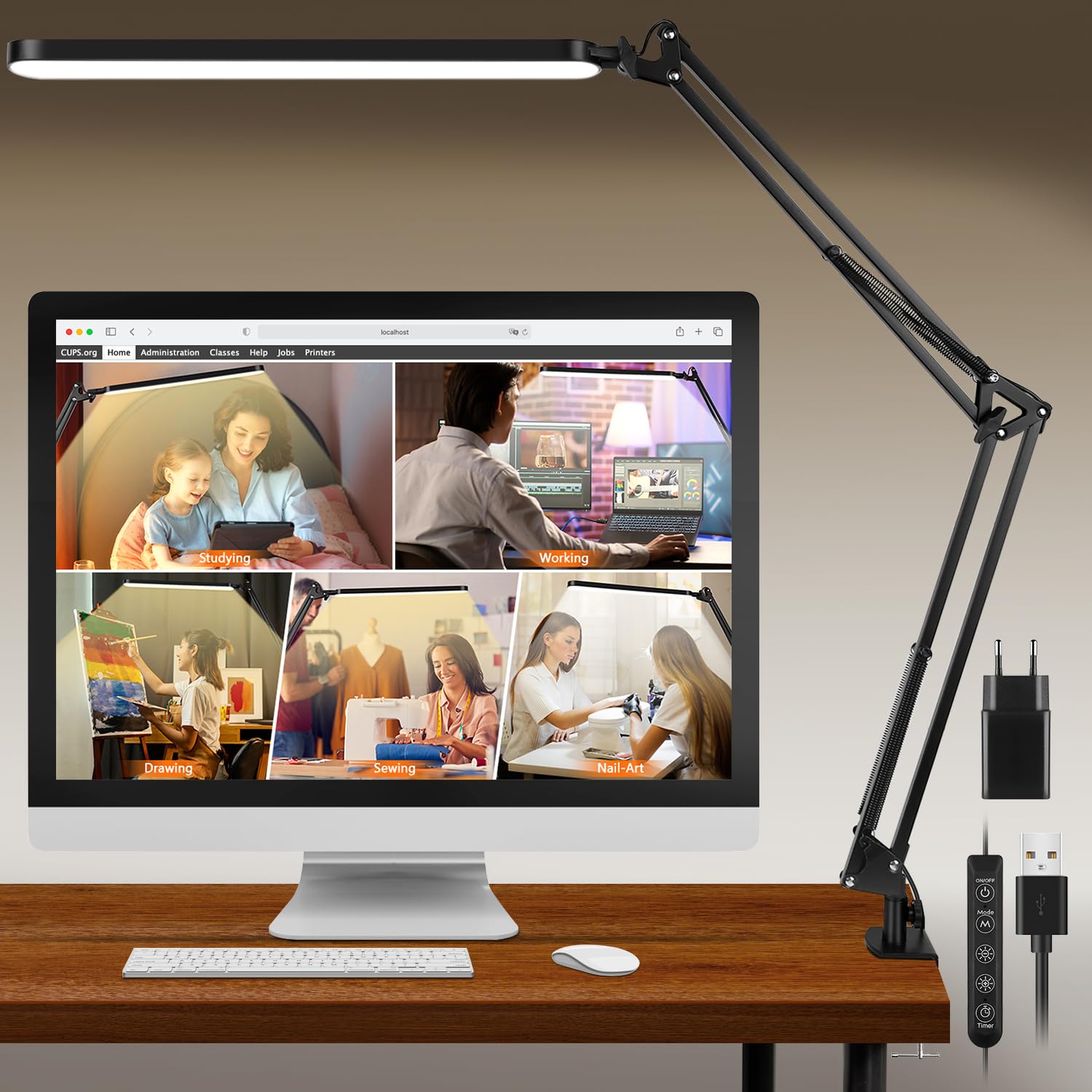 BIENSER Lámpara Escritorio LED, Lámpara de Mesa con Pinza, 11 Niveles de Brillo X 5 Modos, Regulable, Protección Ocular, Función de Memoria, Lámpara de Arquitecto para Oficina, Lectura, Estudio