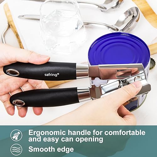 Miniatura 5 de Abrelatas manual resistente, abrelatas comercial de corte seguro para manos, perilla de acero inoxidable con cómoda manivela, borde liso de hoja