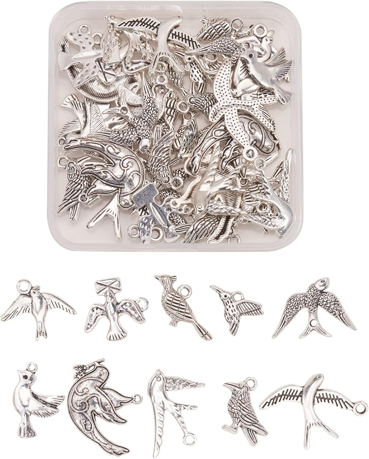 KitBeads 50pcs Mixed Styles Tibetan Bird Charms - Hummingbird, Pigeon, Wild Goose, Dove for Jewelry Making - Image 3