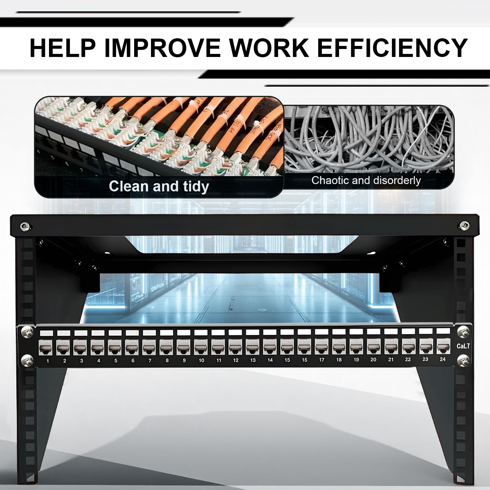 Panneau de brassage 24 ports CAT7 1 U 19" - Montage en rack - Blindé - Compatible avec les modules Keystone (CAT5/CAT6/CAT7/CAT8) - Pour réseau 10 Gbit/s - 600 MHz - Noir - Boîtier vide à