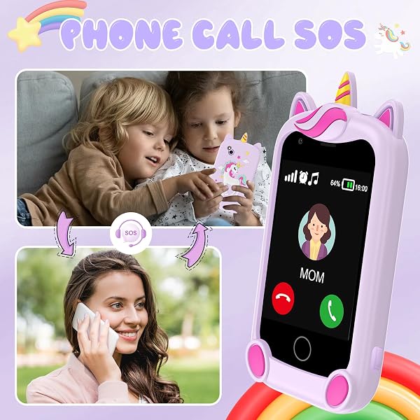 PTHTECHUS Smartphone per Bambini, Cellulare Giocattolo Fiabe Audiolibri Telefono Console Portatili, Giocattoli Elettronici Educativi, Regalo di Compleanno per Bambini, Viola - 3