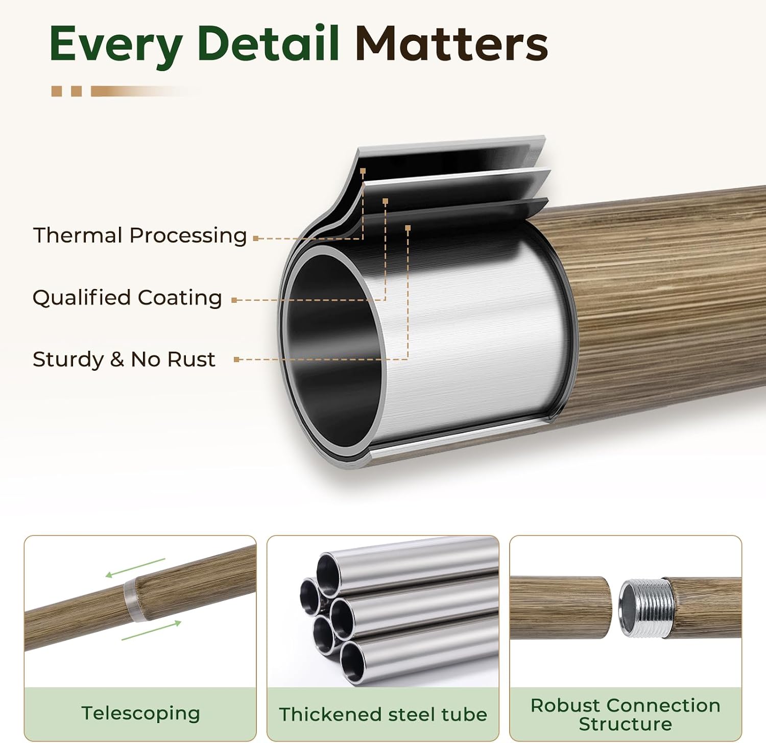 Wood Curtain Rods for Windows 66 to 120, 1 Inch Heavy Duty Drapery Rods with Imitation Wood Grain Leaf Pattern Finials, Indoor/Outdoor Modern Curtain Pole, 32"-120", Weathered