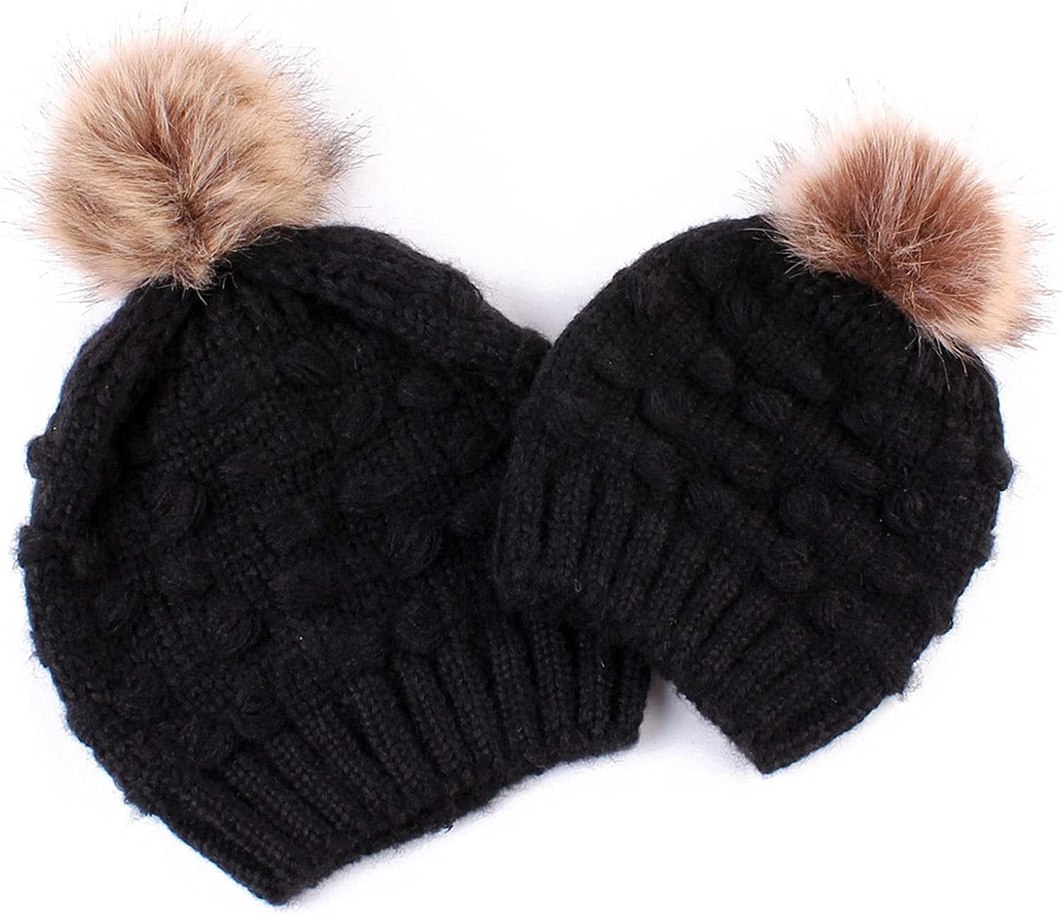 2PCS Mother Kids Hat, Autumn Winter Beanie Kids Cap, Family Beanie Knit Cap Couple Hats (Color : Black, Size : 400g)