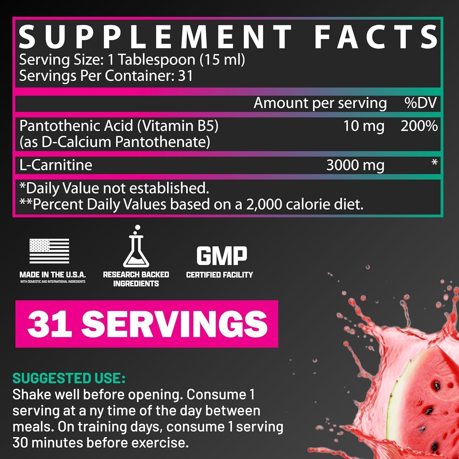 Nutrex Research Liquid Carnitine 3000 | (Strawberry Watermelon) | Premium L Carnitine Liquid, Stimulant Free 31 Servings - Image 2