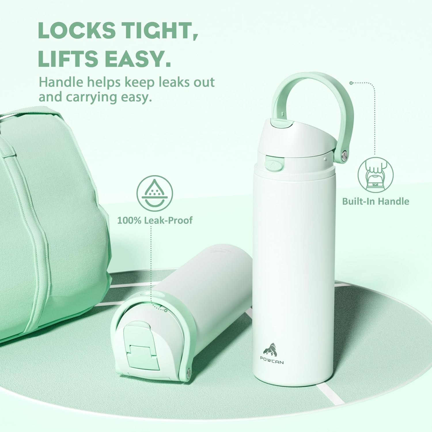 POWCAN 24 oz Vacuum Water Bottle for Office: Spill Proof Lid with Straw, Lightweight, Double Walled, BPA-Free, Insulated Stainless Steel Flask for College, Travel, Sport, Daily Use, Gift (Mint Green) - Image 4