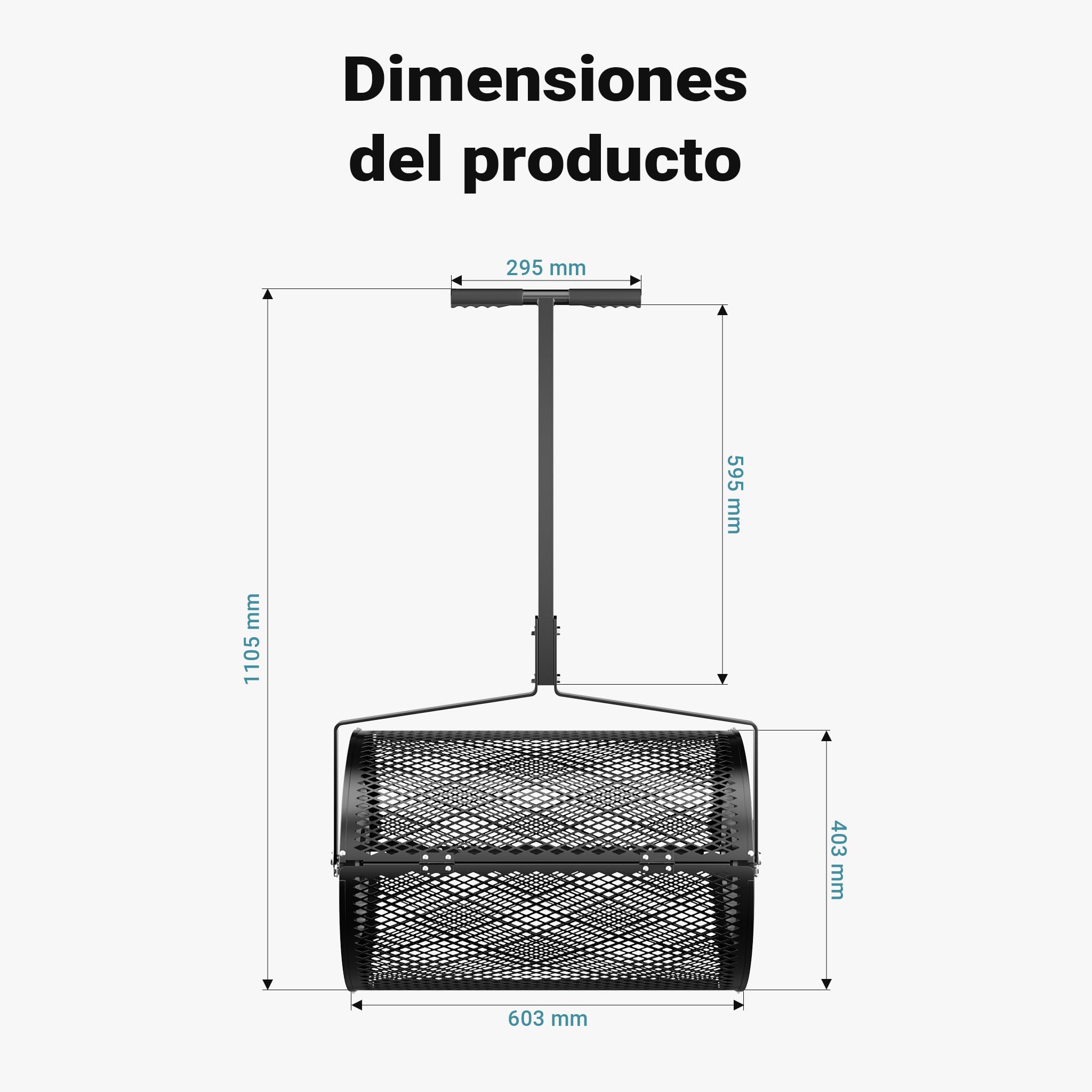 Wiltec Esparcidor de compostaje 75 l con 60 cm de ancho de trabajo mango T rodillo distribuidor de abono, estiércol, cal, musgo, compost, turba fertilizante tambor esparcidor semillas