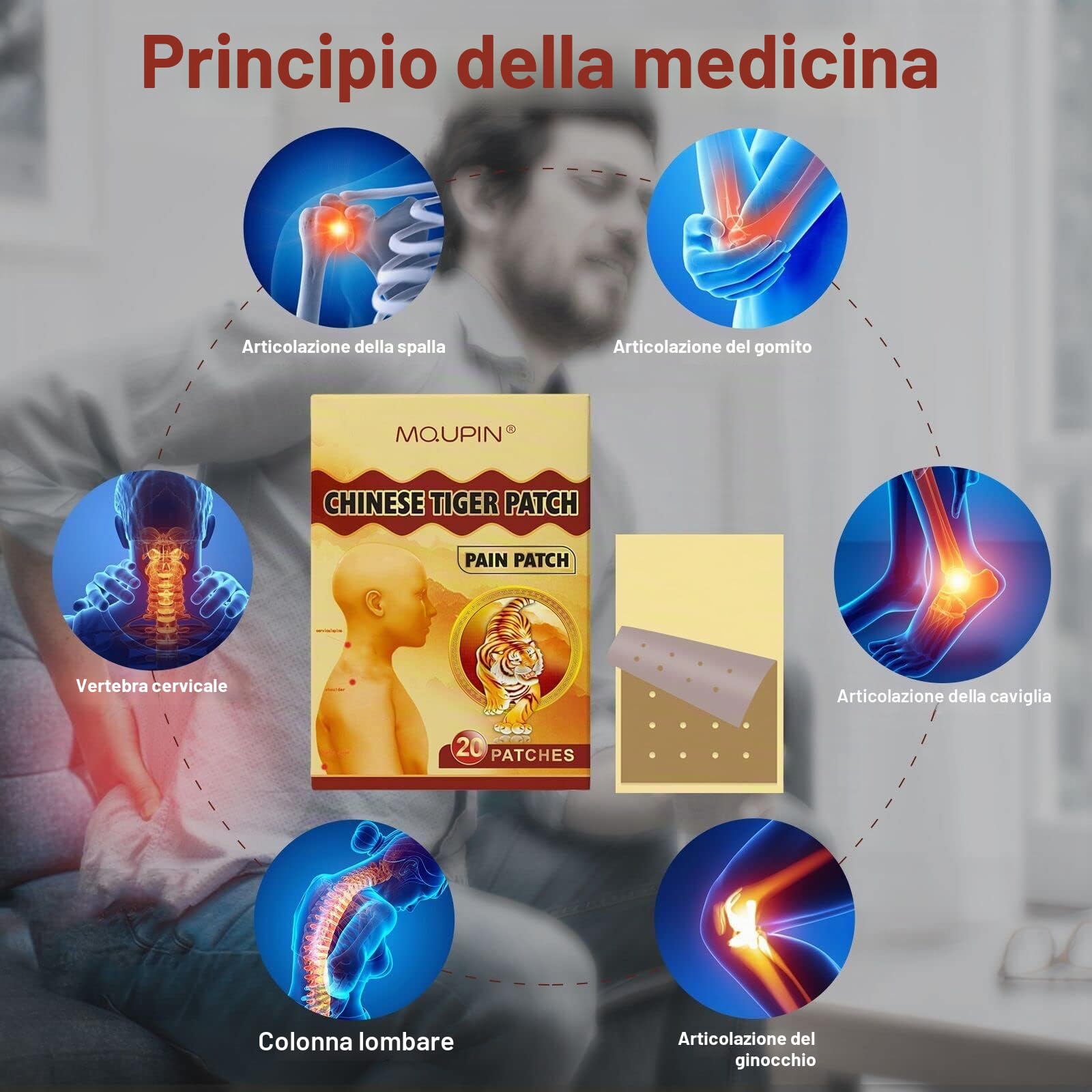 MQUPIN Cerotti antidolorifici, 40 pezzi di cerotto cinese della tigre, cerotti a base di erbe per ginocchio, schiena, articolazioni, dolori muscolari del collo