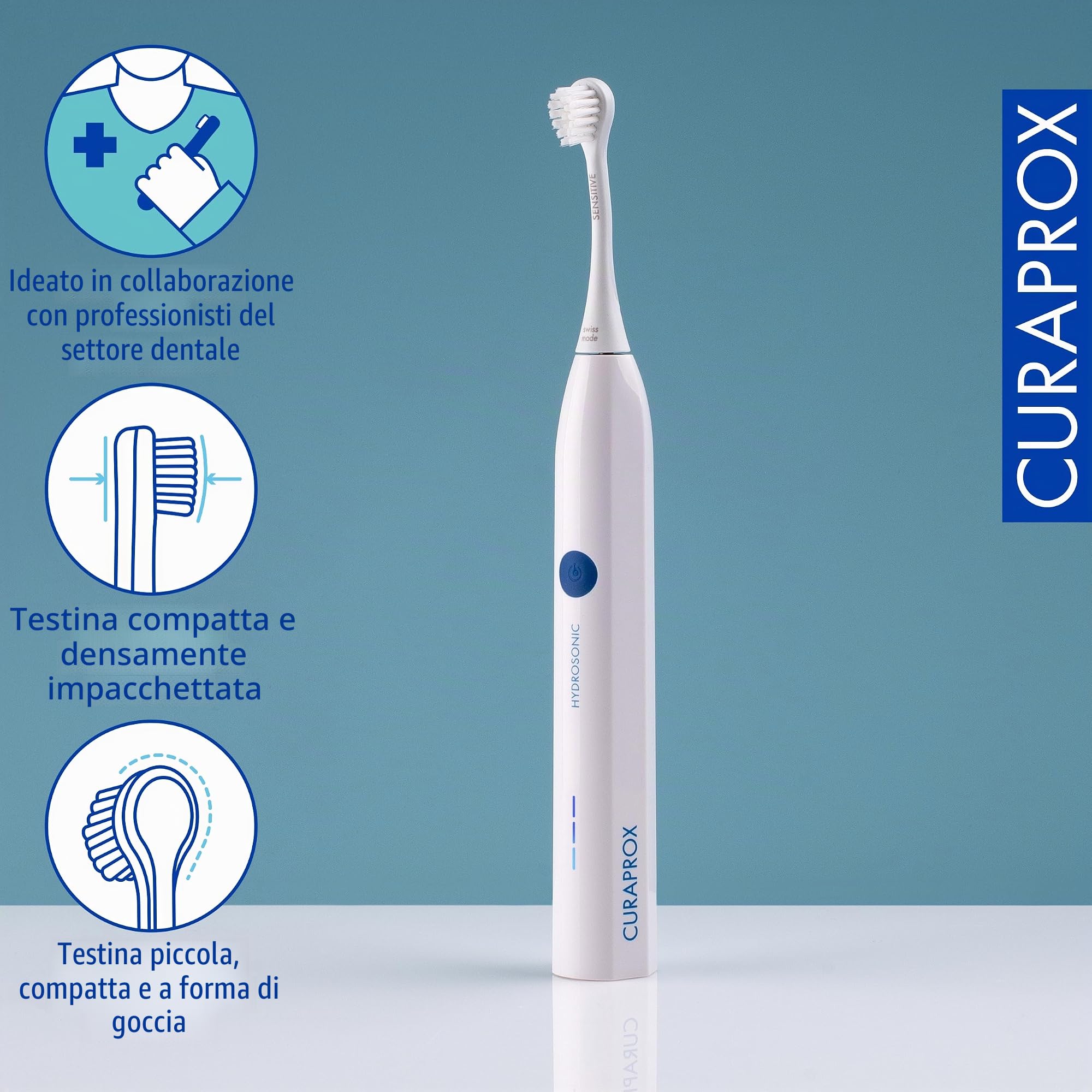 Curaprox Hydrosonic easy Sonic Toothbrush-Per la cura quotidiana delle gengive e il controllo della placca/Semplice, efficace | affidabile/Progettato in Svizzera