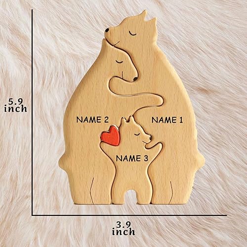 Miniatura 10 de Rompecabezas personalizado con nombres de familia  Rompecabezas de oso de madera  Rompecabezas de madera personalizable de roble decorativo para