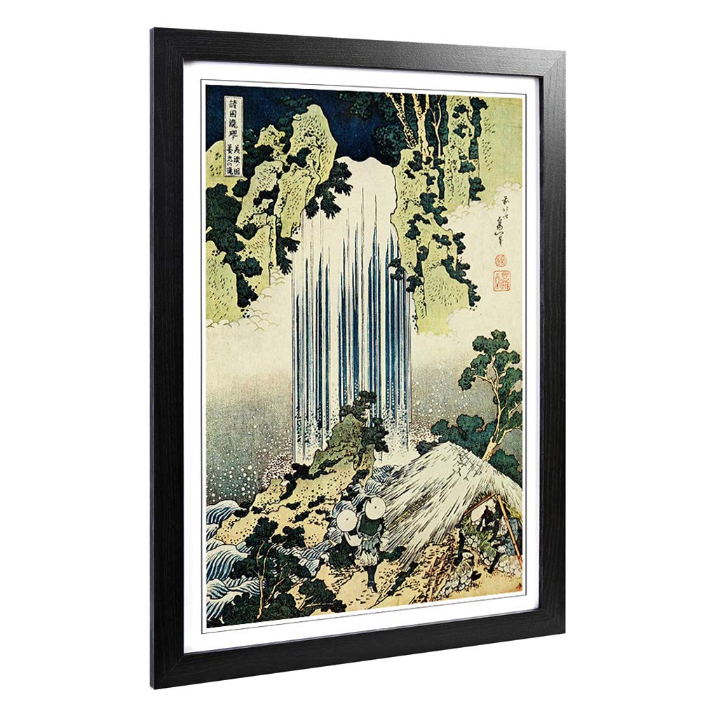 Big Box Art Framed Print of Hokusai Katsushika The Waterfall of Yoro Japanese Oriental Design | Wall Art Picture| Home Decor for Living Room, Bedroom, Office, Black, A2 / 24.5x18 Inch / 62x45cm