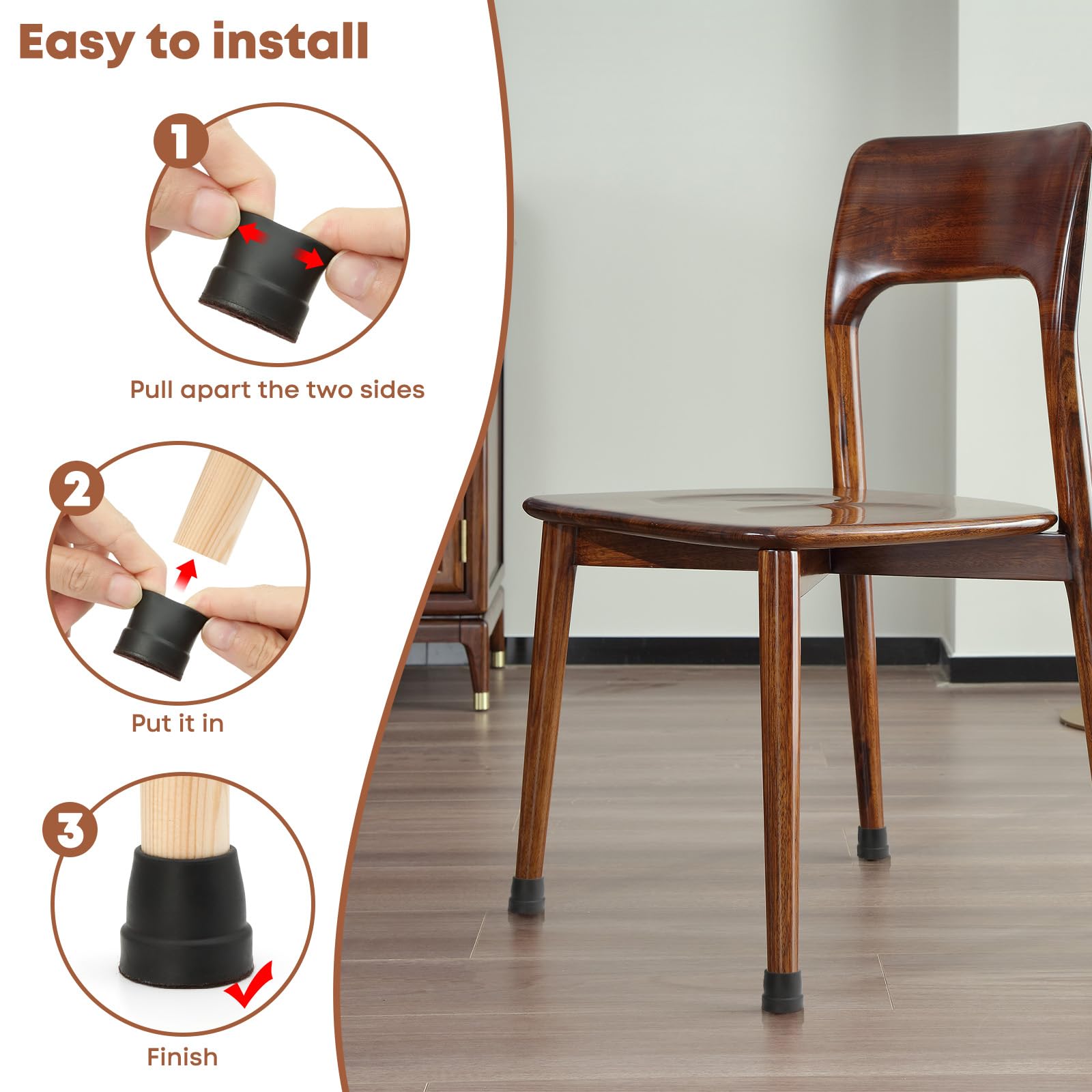 Protezione per Gambe di Sedie, Antiscivolo, Ammortizzanti, Accessori di Protezioni per Mobili, Silicone Nero con Feltro, Cappucci Rotondi per Zampe e Base di Appoggio Della Seduta