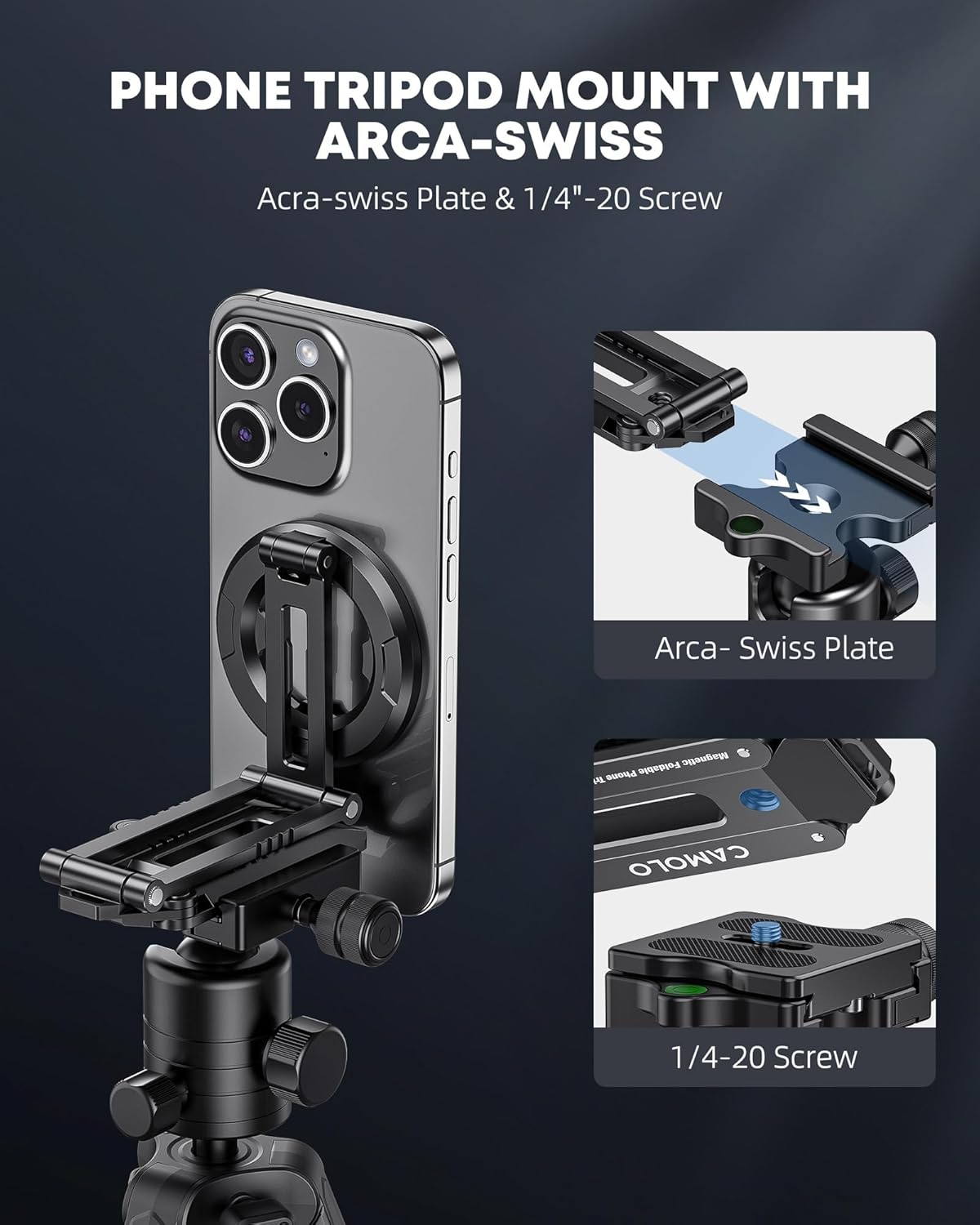 Magnetic Pocket Phone Tripod Foldable Compatible with Magsafe for iPhone 16/15/14/13/12 Plus Pro Max Series, MG03 PRO Aluminium Smartphone Mini Tripod Cell Phone Stand Magnet Quick Mount