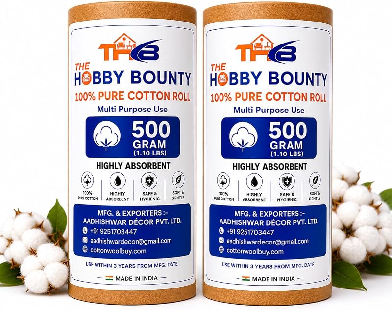 Rolo de algodão puro The Hobby Bounty, pacote com 2 unidades, 500 g cada