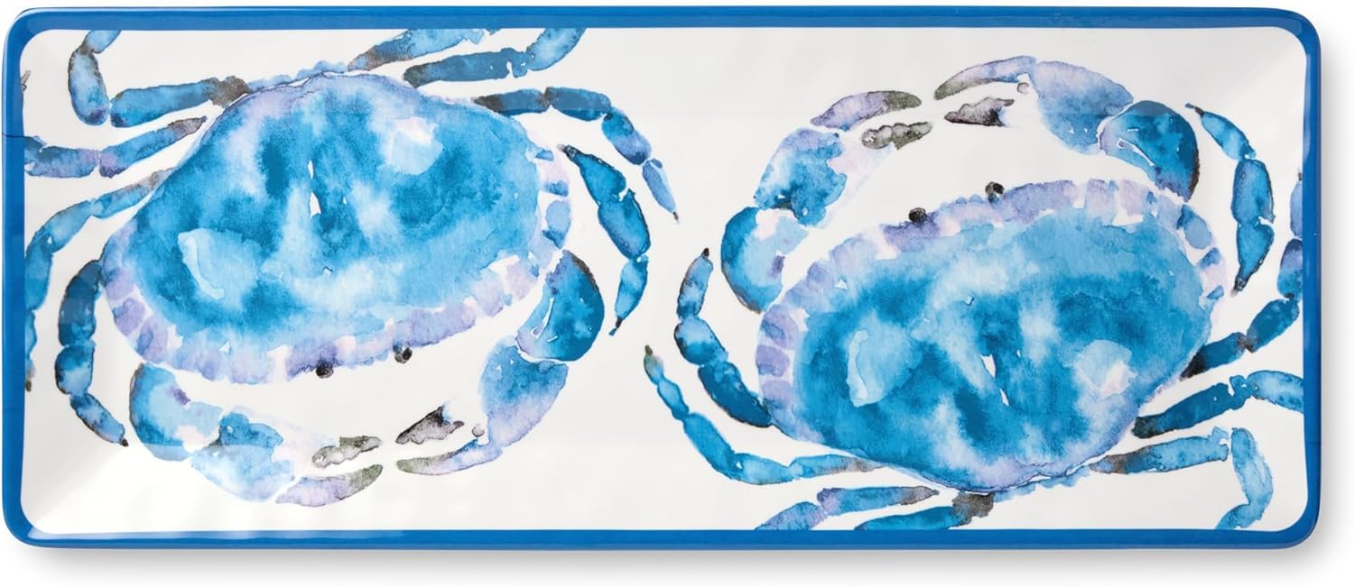 Beach House Crab Melamine 2-Piece Platter Set – Oval & Rectangular Platters, Durable, Shatterproof, Lightweight & Dishwasher-Safe