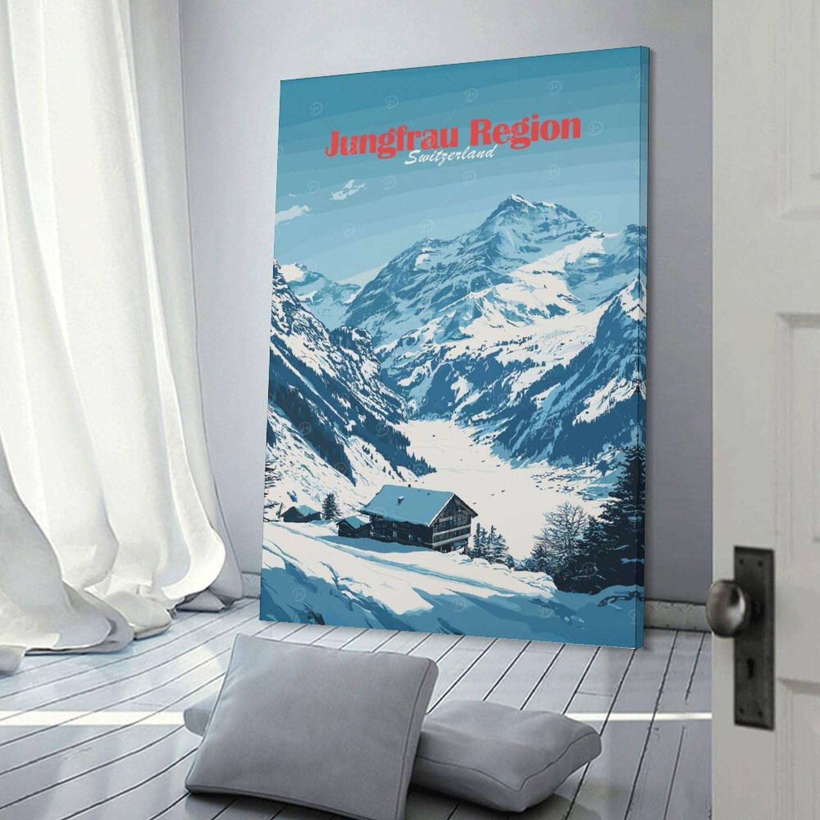 Junmoney Jungfrau Region Switzerland Decorative Canvas Print 20x30inch(50x75cm), for Corridors, Hallways Or Apartment Entries, Decorative Wall Art for Narrow Spaces