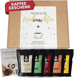 Kaffee Geschenk Weihnachten (5 x 100g) - Geschenkidee Weihnachten - Kaffeebohnen Geschenk Probierset - Fröhliche Weihnachten - ganze Bohne