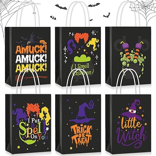 Augisteen 24 bolsas de regalo de Halloween, bolsas de papel de dulces de Halloween con asas, bolsas de fiesta de dulce o truco, bolsas de regalo con